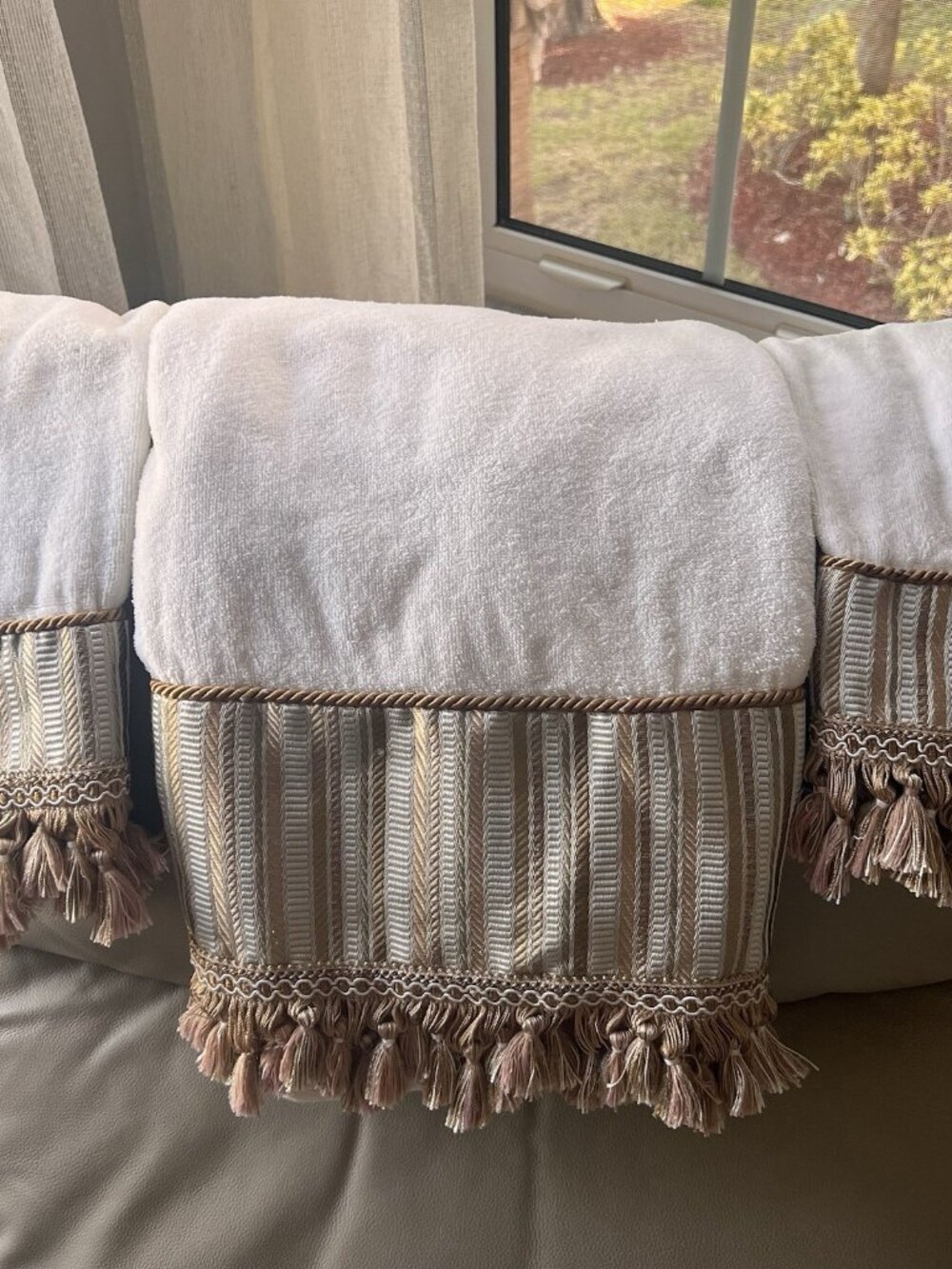 CROSCILL Tapestry Gold Fringed (3P) Bath & Hand Towels Set Vintage